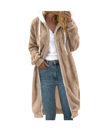 Hanxiulin fleece jacket plush jacket cuddly jacket ladies coat winter jacket long -sleeved winter coat jacket step jacket bladder fleece jacket fleece buffer coat with hood winter jacket l beige