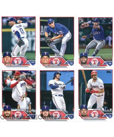 2023 Topps Series 1 Texas Rangers Team Set of 10 Cards: Josh Smith(#37), Jon Gray(#73), Nathaniel Lowe(#124), Joe Barlow(#139), Jonah Heim(#141), Martin Perez(#261), Ezequiel Duran(#286), Texas Rangers(#292), Corey Seager(#315), Brad Miller(#319) - GotBas