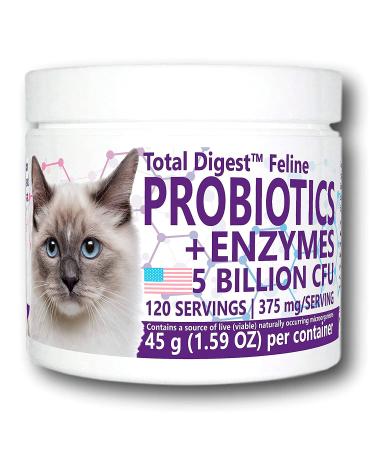 Total Digest Feline Probiotics and Enzymes, All-Natural Digestive System Dietary Supplement Formula for Cats (120 Servings)
