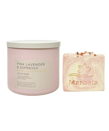 Bath & Body Works Pink Lavender & Espresso 3-Wick Scented Candle with a Himalayan Salts Springs Bar Soap