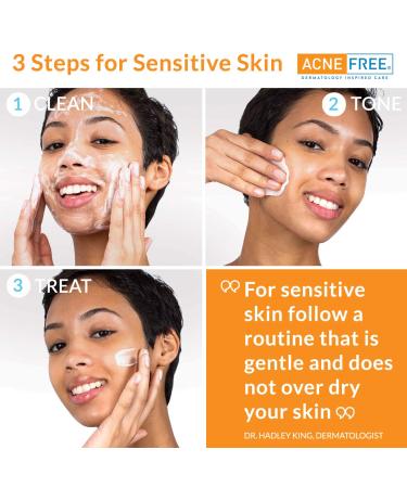 Acne Free 3-Step Treatment Kit for Sensitive Skin - Salicylic Acid, Alcohol-Free Toner, Benzoyl Peroxide Lotion - Clear Breakouts Fast! - Buy Online on GoSupps.com
