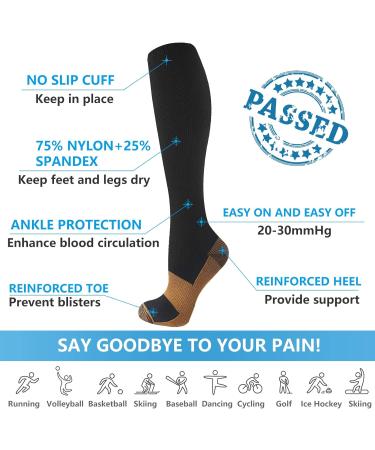 Bropite Compression Stockings for Men & Women - 6 Pairs 20-30 mmHg Copper Support for Blood Circulation & Athletic Use - L-XL Multicolored - Buy Online on GoSupps.com