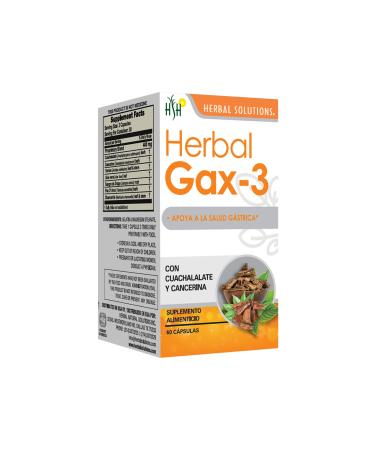 Natural Stomach Support Supplement - Herbal Gax-3 with Cuachalalate - Digestive Support - 60 Capsules 500mg