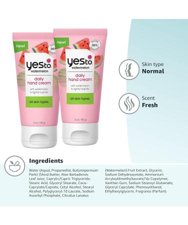 Yes To Watermelon Hand Cream - Hydrating & Creamy Texture, Instant Moisturization, Shea Butter & Antioxidants, Natural Vegan & Cruelty-Free - 3 Oz (2 Pack) - Buy Online on GoSupps.com