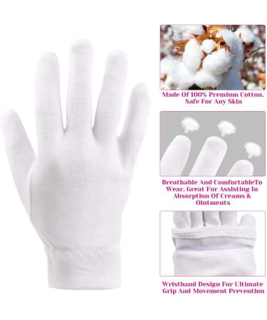 Moisturizing Gloves for Over Night Bedtime | Premium Cotton | Eczema Dry Sensitive Skin Therapy | Secure Wristband | One Size Fits Most - 6 Pairs - Buy Online on GoSupps.com