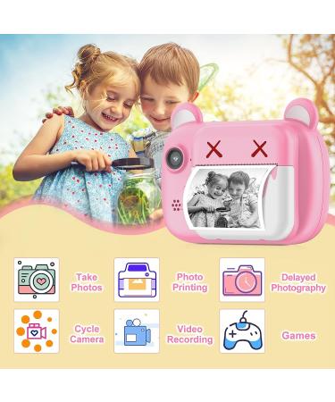 Instant Print Camera for Kids - Bearbrick Selfie Kids Camera with Zero Ink | Dual Lens | 1080P HD | 2.4 Inch | 1000 mAh | 3 Rolls Print Paper Camera for Girls Boys Age 3-12 Birthday Pink - Buy Online on GoSupps.com