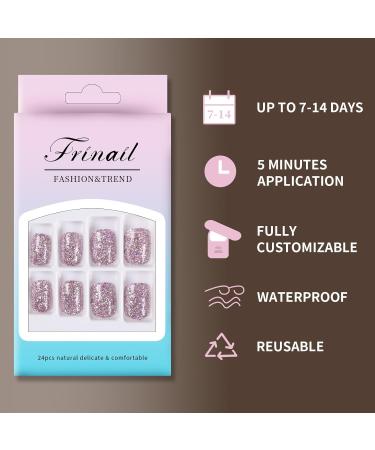 Buy Glitter Purple Pink Press On Fake Nails - 24Pcs Short Square Glue On Acrylic Manicure Kit for Women & Girls | DIY Nail Art - Buy Online on GoSupps.com
