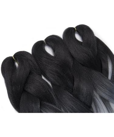 3 Pieces Braiding Hair Extension Ombre Synthetic Crochet Twists 24" Inches Hair Braids Heat-Resistant - Black to White(Weight:300g) - Buy Online on GoSupps.com