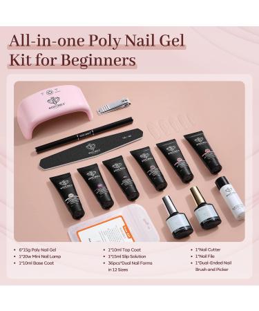 Modelones Poly Nail Gel Kit with 20W Nail Lamp - 6 Colors Poly Nail Extension Gel Set - Glitter Pink Red Builder Gel - All-in-One Nail Strengthening Kit - Base and Top Coat Set - DIY Nail Art at Home - Buy Online on GoSupps.com