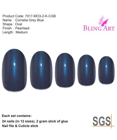 Buy False Nails Bling Art Grey Pearly Oval - 24 Medium Tips | High-Quality Artificial Nails for Elegant Nail Art - Buy Online on GoSupps.com
