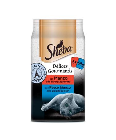 Sheba D lice Gourmands Paris cat food with beef and white fish 72 bags of 50 g each Fish and seafood 300 g (pack of 12)