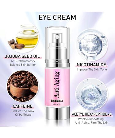 Boxmom 60ml Caffeine Eye Cream Eye Serum Set Under Eye Cream Anti Aging for Dark Circles And Puffy Eyes Retinol Eye Serum & Eye Roller (Eye Cream & Serum) Pink Set - Buy Online on GoSupps.com