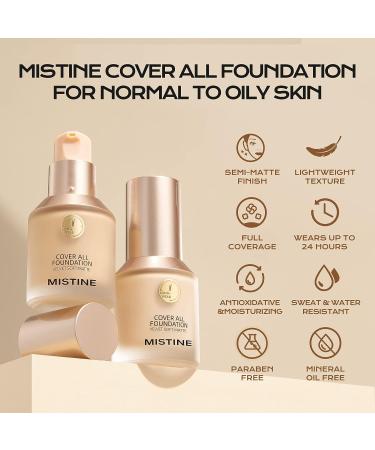 Mistine Liquid Foundation - Full Coverage, 24-Hour Oil Control, Waterproof, Matte Finish, Natural Ivory - 1 Fl Oz - Buy Online on GoSupps.com
