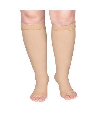 Extra Wide Calf Compression Socks Toeless for Women Men 20-30 mmHg Plus Size Beige X-Large