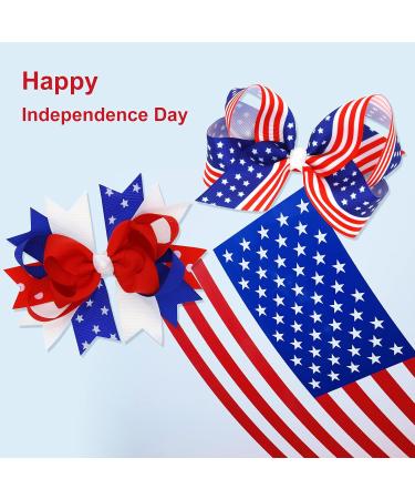 Patriotic American Flag Hair Bow Clips for Girls - 2 Pack Independence Day Alligator Hair Pins - Buy Online on GoSupps.com