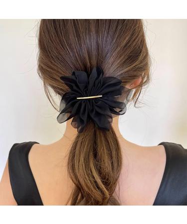 scicent Hair Clips Solid Black Color Flower Hairpin French Barrette with Soft Chiffon Fabric for Women Girls Hair Barrettes Accessories Black 5107 - Buy Online on GoSupps.com