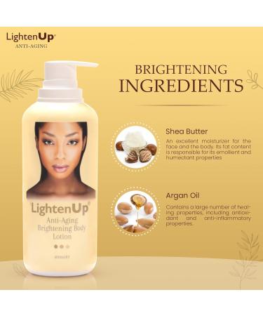 Lightenup Anti-Aging Skin Brightening Body Lotion | 13.5 Fl Oz / 400 ml | Moisturizing Cream for Elbows Armpit Private Areas Feet | with Argan Oil Shea Butter & Alpha Arbutin - Buy Online on GoSupps.com