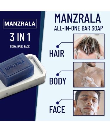 Manzrala All-in-One Bar Soap for Men - Natural Ingredients | Luxurious Blue Scent | 4.23oz (Pack of 3) - Buy Online on GoSupps.com
