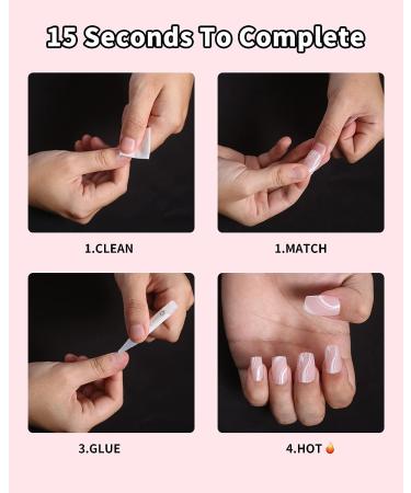 24 PCS Gradient Blush Square Press on Nails Kit for Women - Gel Acrylic Nail Art Set - Buy Online on GoSupps.com