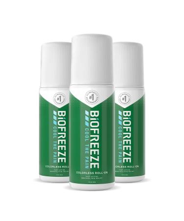 Biofreeze Colorless Roll-On Fast Acting Long Lasting & Powerful Topical Pain Reliever Cream (Packaging May Vary) 3 Fl Oz (Pack of 3) Pack of 3 Relief Spray 3 Fl Oz (Pack of 3)