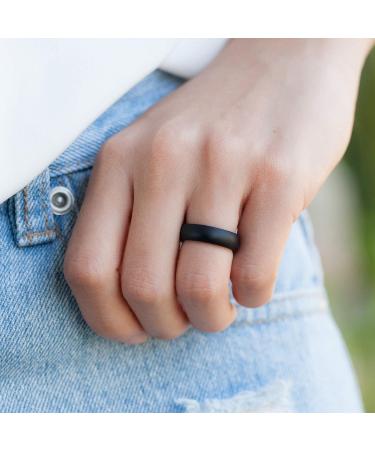 ThunderFit Women Silicone Wedding Bands | Breathable Leaf Cross Pattern Rings | 5.5mm Wide Black | Size 3.5-4 (14.9mm) - Buy Online on GoSupps.com