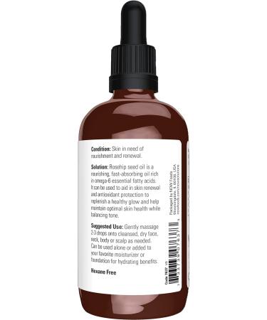 NOW Solutions Rose Hip Seed Oil 100% Pure 4oz - Nourishing Facial Care Vegan Formula with Child-Resistant Cap - Buy Online on GoSupps.com