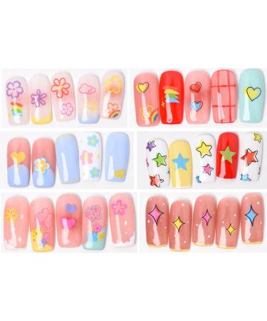 Star Flower Heart Nail Stickers - Self Adhesive Colorful Decals for DIY Nail Art - Women and Girls Nail Decor (6 Sheets) - Buy Online on GoSupps.com