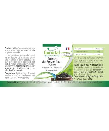 Fairvital | Black pepper extract 10 mg - 120 tablets - 95% piperine - For 4 months - 100% vegan - Tested quality - Made in Germany - Buy Online on GoSupps.com