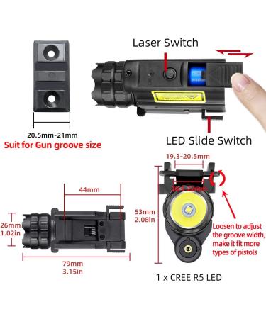COSMOING Rail Mounted Green Laser Light Combo & 600 Lumen Strobe Pistol Flashlight - Quick Release for Pistols - Buy Online on GoSupps.com