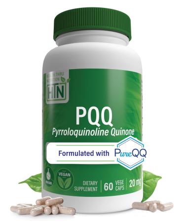 Health Thru Nutrition PQQ 20mg 60 Servings Pyrroloquinoline Quinone as PureQQ | Promotes Mitochondrial Biogenesis | Certified Vegan | Non-GMO Gluten Soy Free Capsules| Clean Label PQQ Supplement Unflavored 60 Count (Pack of 1)