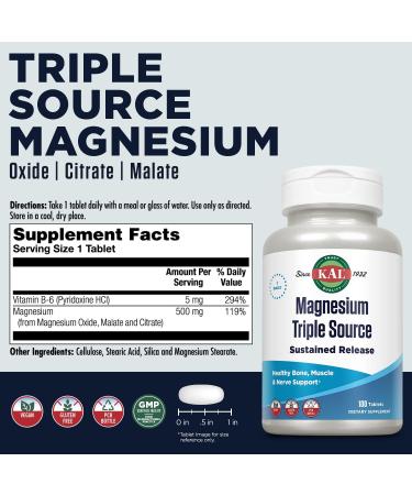 KAL Triple Source Magnesium Complex | 100 Tabs | Vegan, Gluten-Free | Bone, Muscle, Nerve Support | 60-Day Guarantee - Buy Online on GoSupps.com
