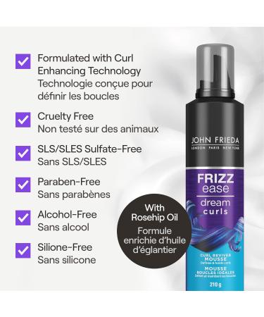 John Frieda Dream Curls Set SLS/SLES Sulfate Free Shampoo and Conditioner + Mousse frizz-defying hair care for defined and nourished curls (2x 250mL + 210 G) - Buy Online on GoSupps.com