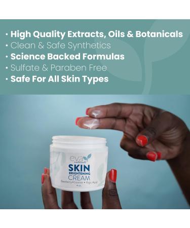 Eva Naturals Skin Brightening Cream 4 oz - Dark Spot Remover with Bearberry, Licorice, Kojic Acid - Boosts Collagen Production for Even Skin Tone - Buy Online on GoSupps.com