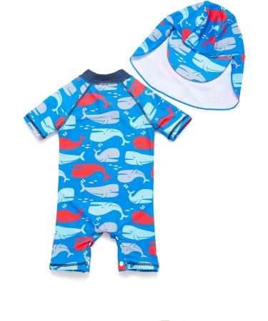 BONVERANO Baby Boy All-in-one Sunsuit/Swimsuit | UPF 50+ Sun Protection | 12-18 Months | Blue/Red Whale Design - Buy Online on GoSupps.com
