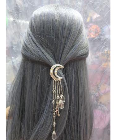 Rose Gold Rhinestone Crescent Moon Star Hair Clips - Bridal Jewelry for Women and Girls - Buy Online on GoSupps.com