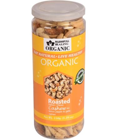 Blessfull Healing Organic Natural Vegan Lemon Pepper & Garlic Roasted Halves/Pieces Cashew Nuts Crunchy Kaju 150 Gram - Buy Online on GoSupps.com