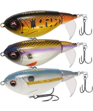 TRUSCEND Topwater Fishing Lures with BKK Hooks, Pencil Plopper Fishing Lure for Bass Catfish Pike Perch, Floating Minnow Bass Bait with Propeller Tail, Top Water Pencil Lures Freshwater or Saltwater A--3.2",0.46oz
