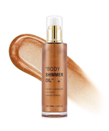 Pongnas Body Highlighter Oil 100ml Long Lasting Shimmering Glow Liquid with Nourishing Ingredients for Cheek Collarbone Shoulder (Gold Bronze) - Buy Online on GoSupps.com