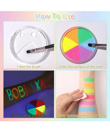 Glow UV Blacklight Face Body Paint Palette - 6 Neon Colors | Water Activated Washable Halloween Makeup & Cosplay Kit - Buy Online on GoSupps.com