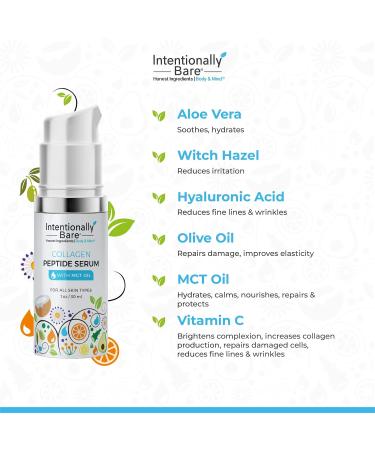Intentionally Bare Collagen Serum with MCT Oil - Anti-Aging Peptide Formula for Fine Lines - Hydrating Hyaluronic Acid - 1oz - Ideal for All Skin Types - Buy Online on GoSupps.com