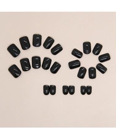 DMQ Short False Nails 24Pcs Black Fake Nails Square Press on Nails Glossy Full Cover Acrylic Stick on Nails French Nail Tips with Nail Glue for Women Girls Nails Art Black Short - Buy Online on GoSupps.com