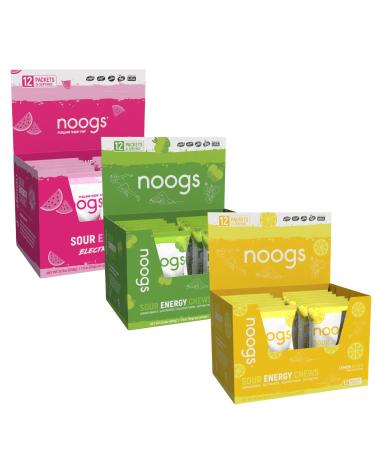 Noogs All 3 Flavors Sour Energy Chews Bundle, Electrolyte Energy Gummies, Sour Candy Flavored Alternative to Running Gels, 36 Total Packs