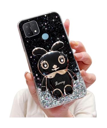 Tivenfezk nadoli for oppo realme c21 hare hidden stand shell caricature glitter rabbits stand soft silicone bling cell phone case transparent protective cover opo realme c21 black