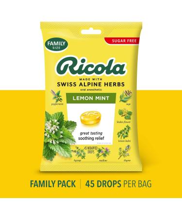 Ricola Sugar Free Lemon Mint Throat Drops - 45 Count | Cough Suppressant and Soothing Relief - Buy Online on GoSupps.com