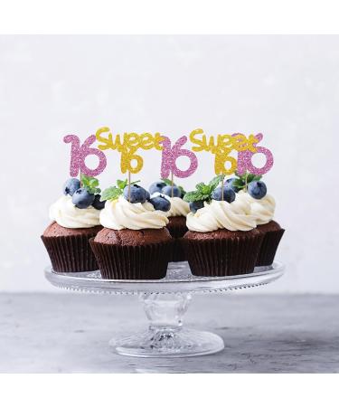 Set of 24 Sweet 16 Cupcake Toppers Pink&Gold Glitter Sweet Sixteen Cupcake Toppers for Girl Number 16 Cake Decorations for 16th Birthday/Anniversary Party Supplies - Buy Online on GoSupps.com