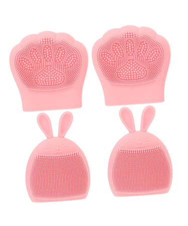 Beatifufu 4 Pieces Cleansing Brush Rabbit Ears Body Massager Facial Cleansing Brush Hand Massager Face Massager Silica Gel Miss Bear Paw Household