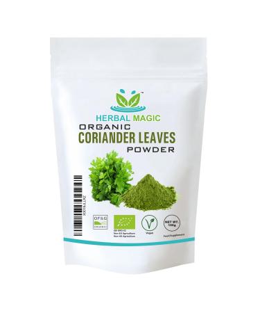 Herbal Magic's Organic Coriander Leaf Powder -Known as Kitchen King in Indian Cuisine.Ideal for enhancing taste flavour&garnishing.Free From Fillers Artificial Colour Flavour&Preservatives (100g) 100 g (Pack of 1)