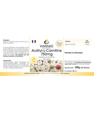 Acetyl-L-Carnitine Capsules 750mg High-Dose Vegan 120 Capsules | Warnke Vitalstoffe - Buy Online on GoSupps.com