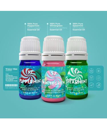Sz Essentials Mint Trio Collection Peppermint Wintergreen & Spearmint Essential Oils 100% Pure Undiluted Aromatherapy Set for Diffusers Massage & DIY Vegan Therapeutic Grade 16.5mL - Buy Online on GoSupps.com