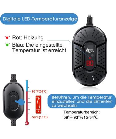 AQQA 25W Aquarium Heater with LED Display - Adjustable Temperature Control for 20-40L Aquariums - Buy Online on GoSupps.com